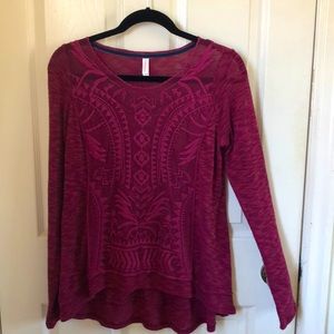 Maroon long sleeve blouse with detailed mesh front